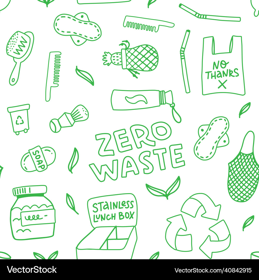 Zero waste seamless pattern concept reduce reuse Zero waste seamless pattern concept reduce reuse vector image