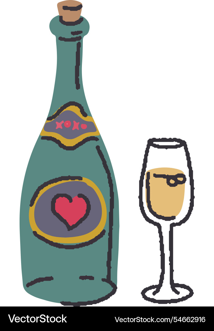 Champagnerflasche & Glas - Festlich Vektorbild