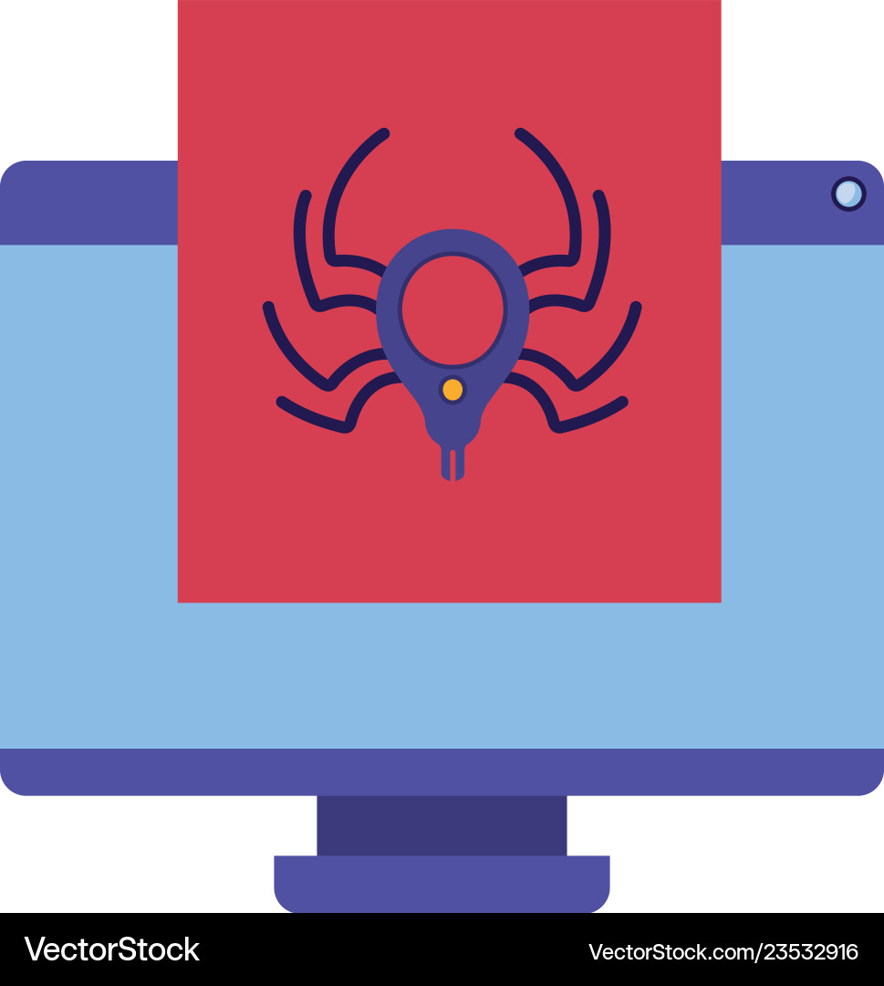 Computer screen with window and spider isolated Computer screen with window and spider isolated Vector Image