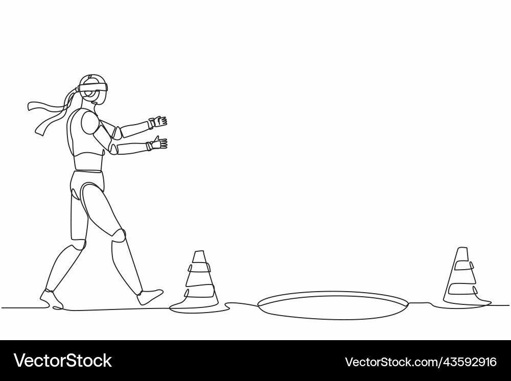 Continuous one line drawing robot runs Vector Image