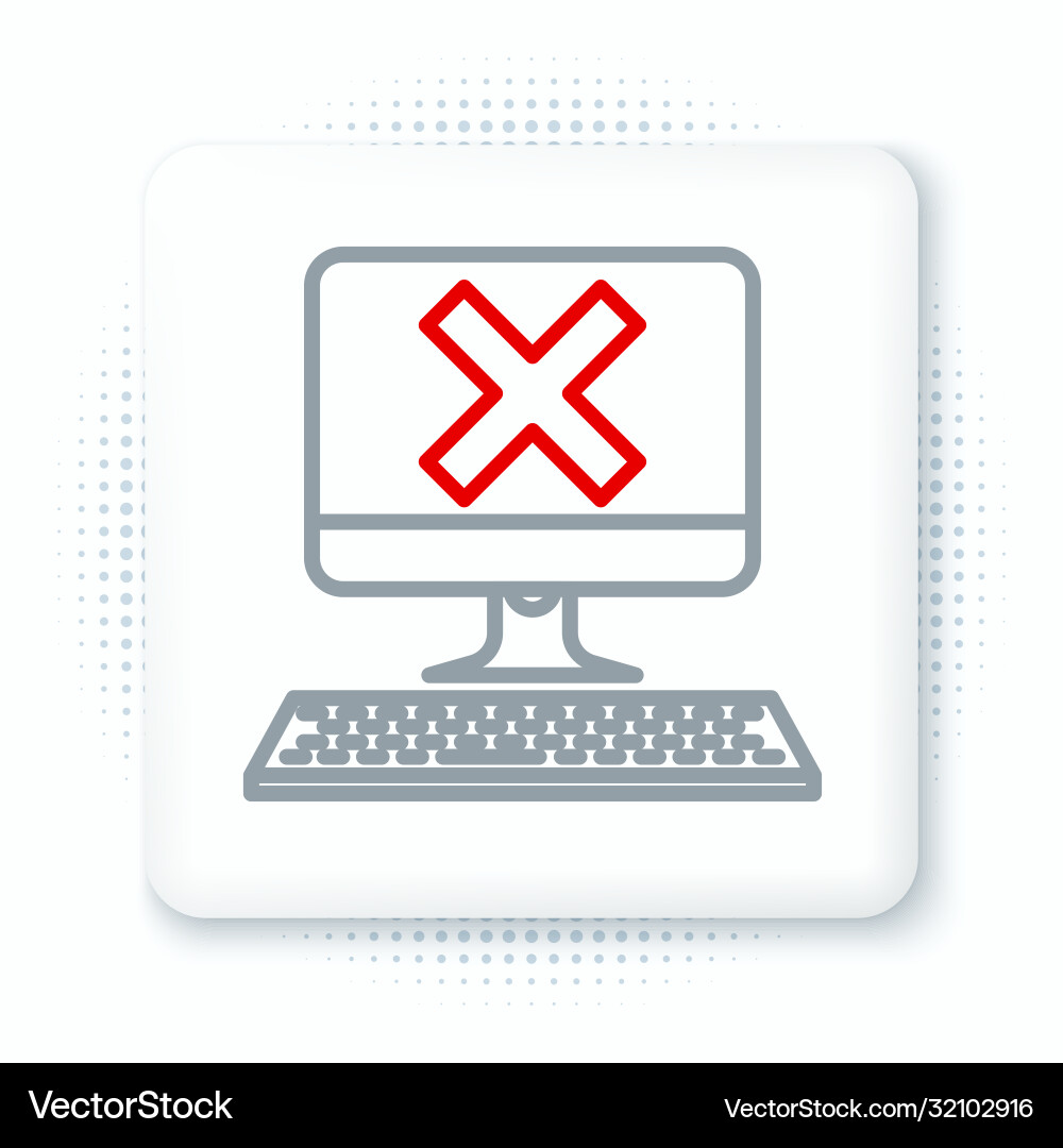 Line computer with keyboard and x mark icon Line computer with keyboard and x mark icon Vector Image