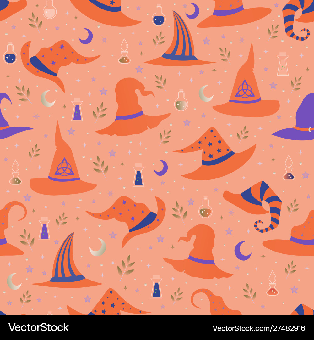 Magic witch hats each with a unique pattern Magic witch hats each with a unique pattern Vector Image