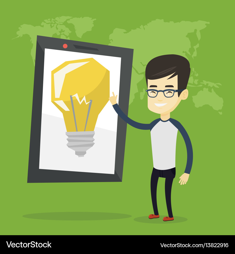 Man pointing at big tablet computer Man pointing at big tablet computer vector image