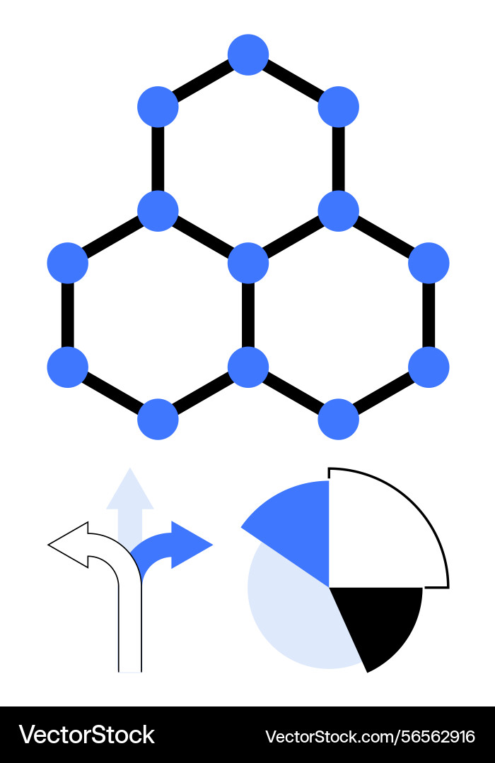 Molecular structure with pie chart and directional Molecular structure with pie chart and directional vector image