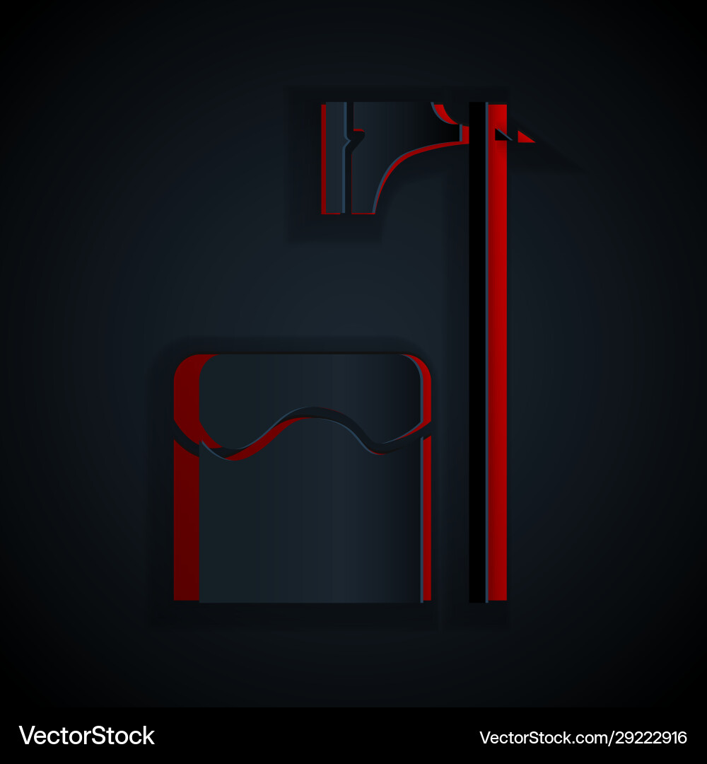 Paper cut executioner axe in tree block icon Paper cut executioner axe in tree block icon vector image