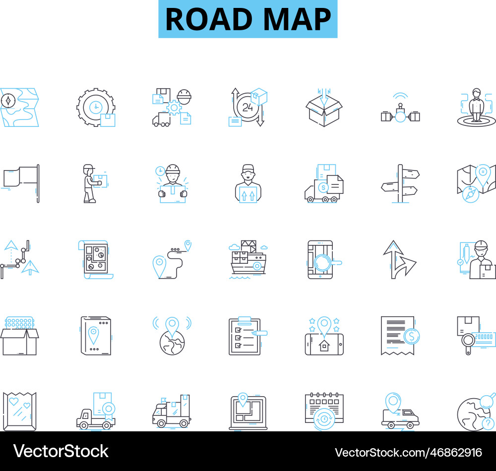 Road map linear icons set navigation directions Road map linear icons set navigation directions Vector Image