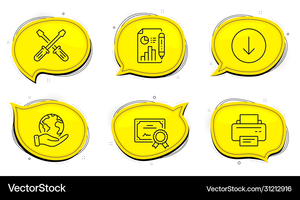 Screwdriverl printer and scroll down icons set Screwdriverl printer and scroll down icons set vector image