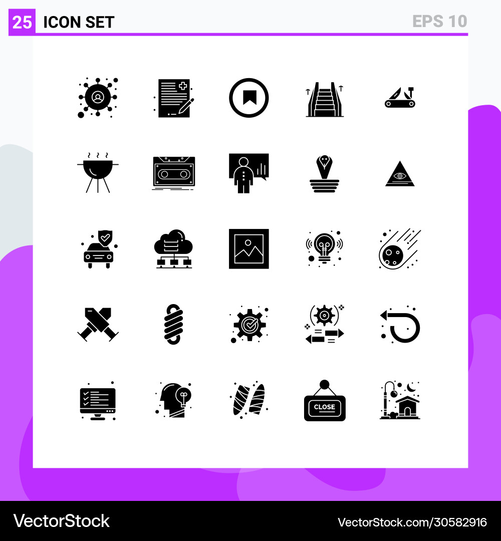 Set 25 solid glyphs on grid for multitool army Vector Image