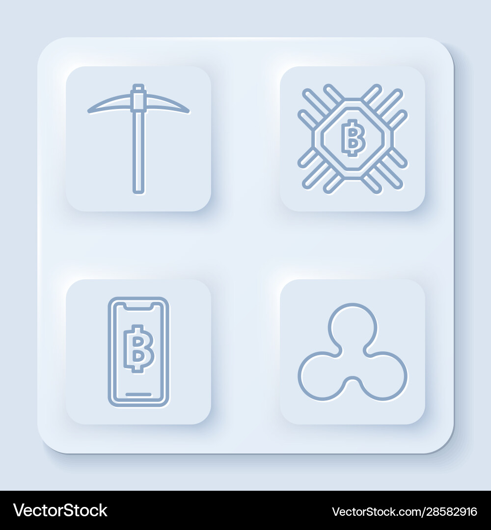 Set line pickaxe cpu mining farm phone mobile Set line pickaxe cpu mining farm phone mobile vector image