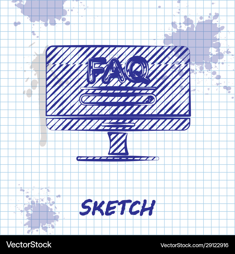 Sketch line computer monitor with text faq Sketch line computer monitor with text faq Vector Image