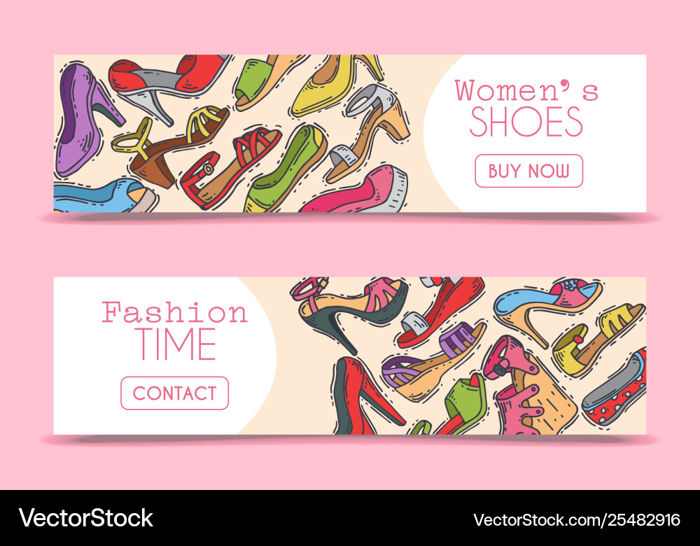 Woman shoes elegant high pair footwear banner Woman shoes elegant high pair footwear banner vector image