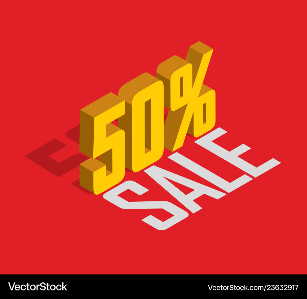 50 percent off sale golden-yellow object 3d 50 percent off sale golden-yellow object 3d vector image