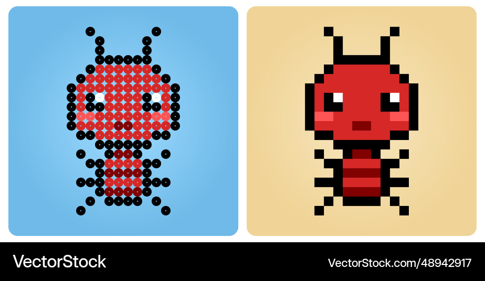 8 bit pixel ant character animals for game assets vector image