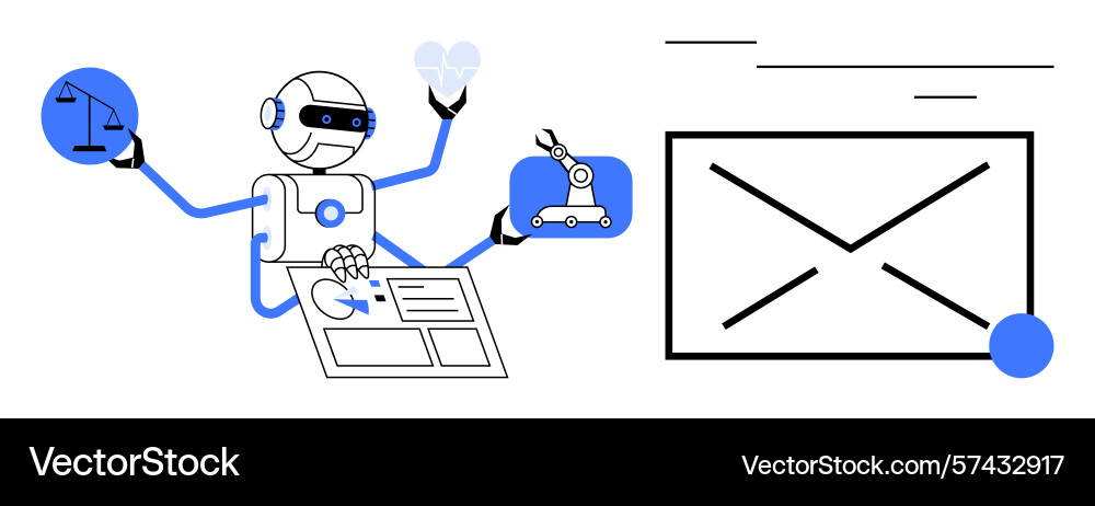 Ai robot managing tasks balancing justice Ai robot managing tasks balancing justice vector image