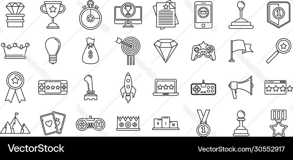 Artificial gamification icons set outline style Artificial gamification icons set outline style vector image