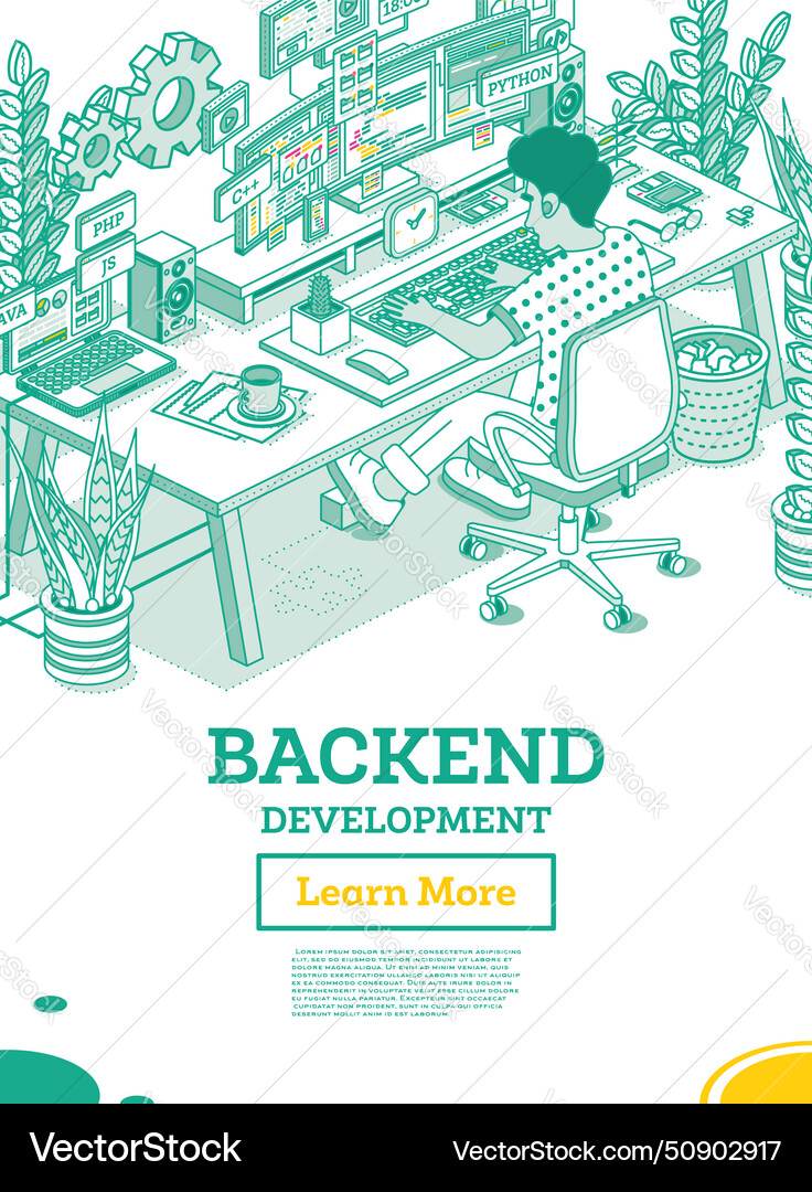 Backend development on computer working Backend development on computer working vector image