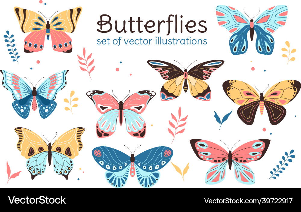 Cute Butterfly Set - Floral Vector Image