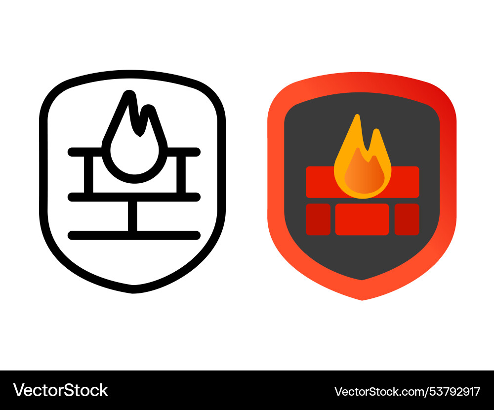 Firewall icon outline and colorized securing vector image