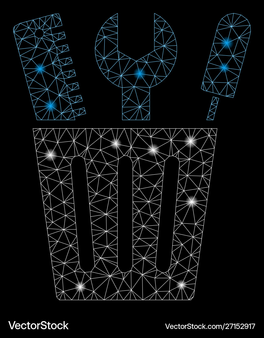 Glowing mesh 2d tools bucket with light spots Vector Image