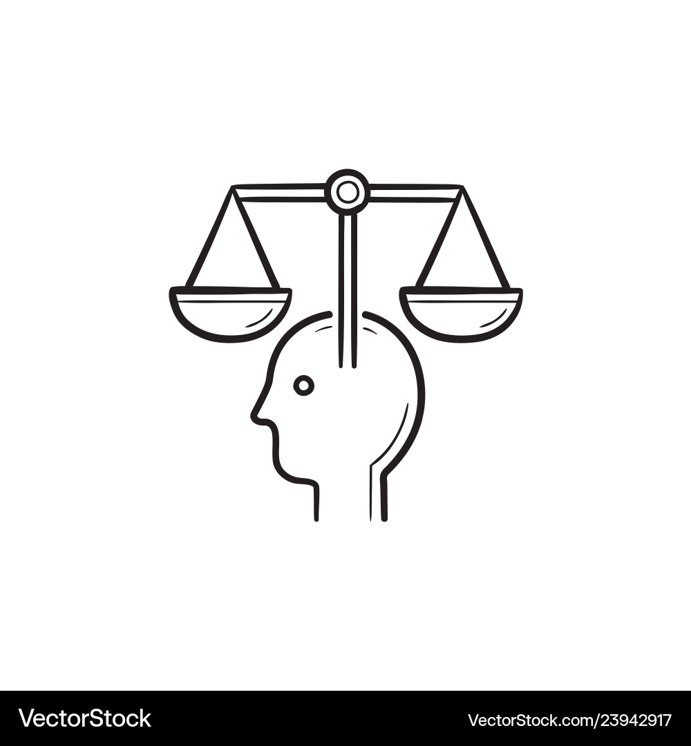Head with law scales hand drawn outline doodle Head with law scales hand drawn outline doodle vector image