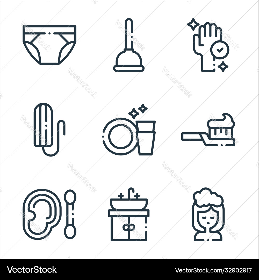 Hygiene routine line icons linear set quality Hygiene routine line icons linear set quality Vector Image