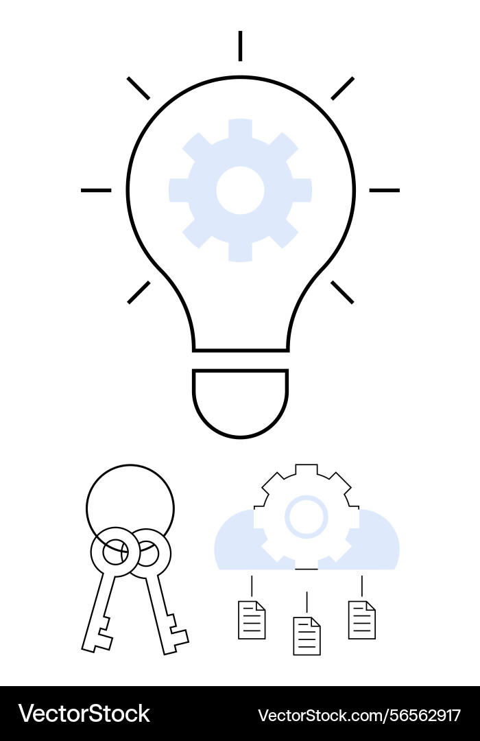 Lightbulb with gear keys and cloud highlighting Lightbulb with gear keys and cloud highlighting Vector Image