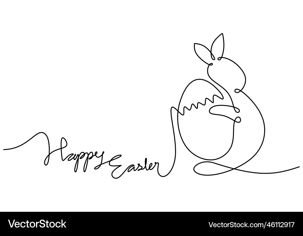 One continuous single line of rabbit hug egg One continuous single line of rabbit hug egg vector image