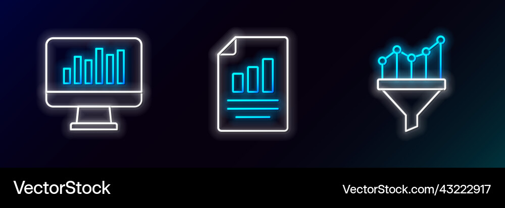 Set line sales funnel with chart monitor graph Set line sales funnel with chart monitor graph vector image
