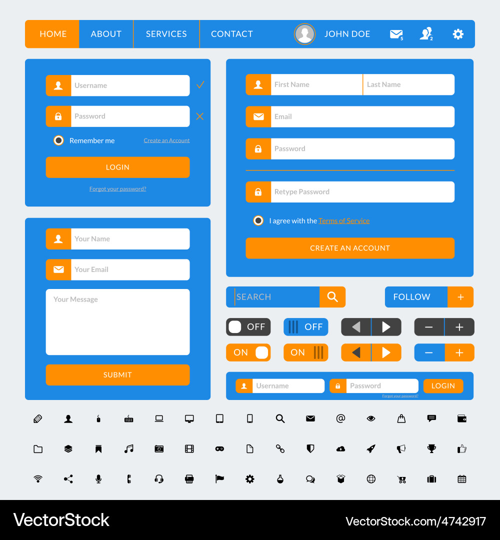 Set of flat design ui elements for website vector image