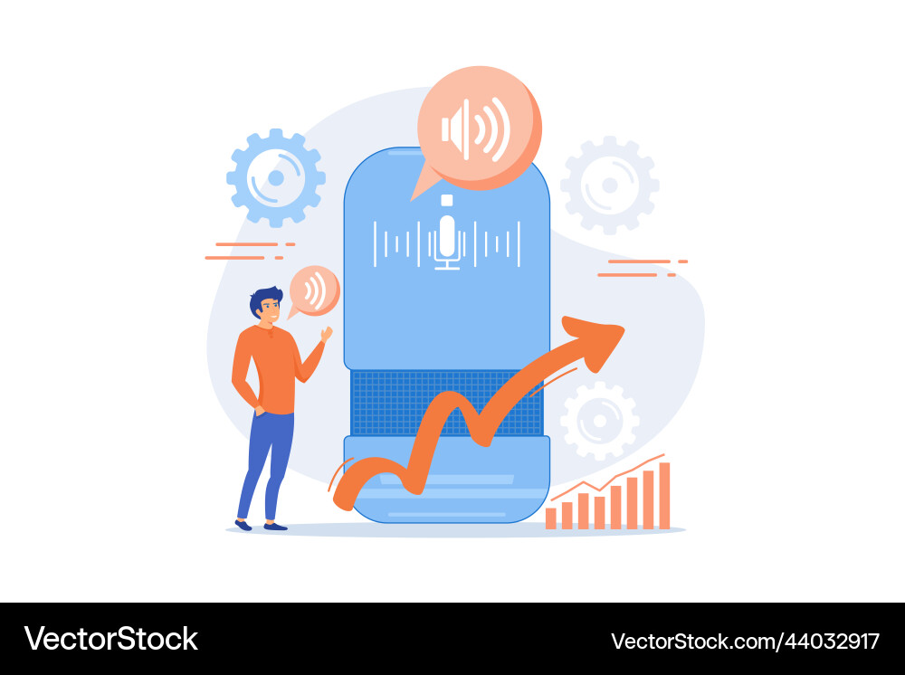 Voice controlled smart speaker and user talking vector image