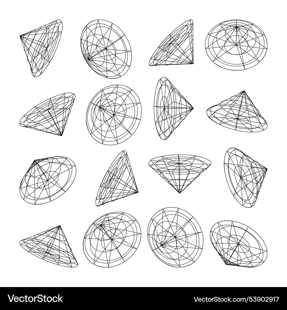 Wireframe lined shapes perspective mesh 3d grid Vector Image