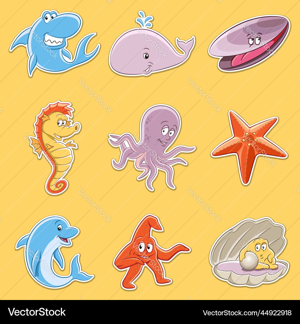 Aufkleber von Cartoon Meer Tiere Aufkleber von Cartoon Meer Tiere vektorbild