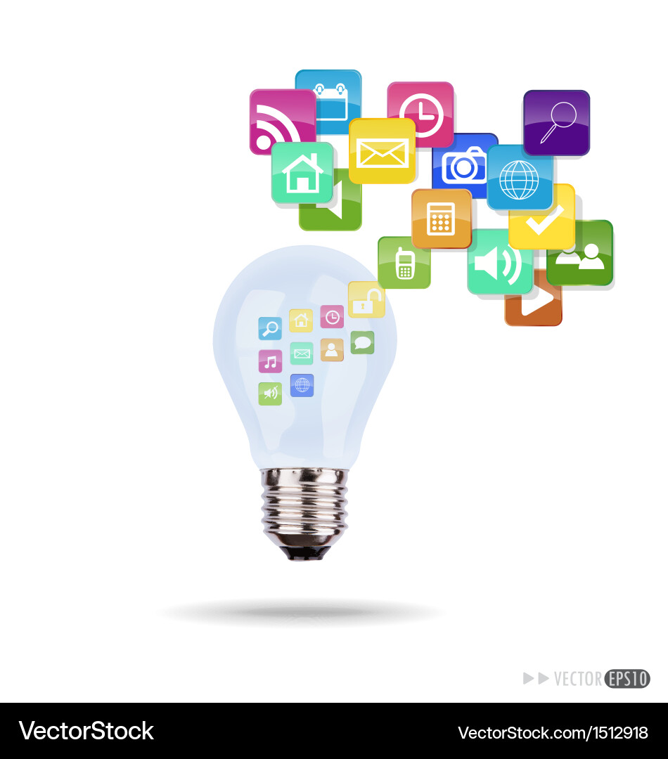 Bulb with capplication icons Vector Image