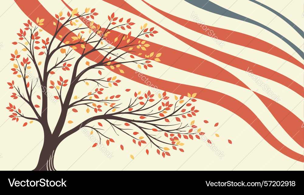 Dynamic autumnal tree with abstract flowing lines vector image