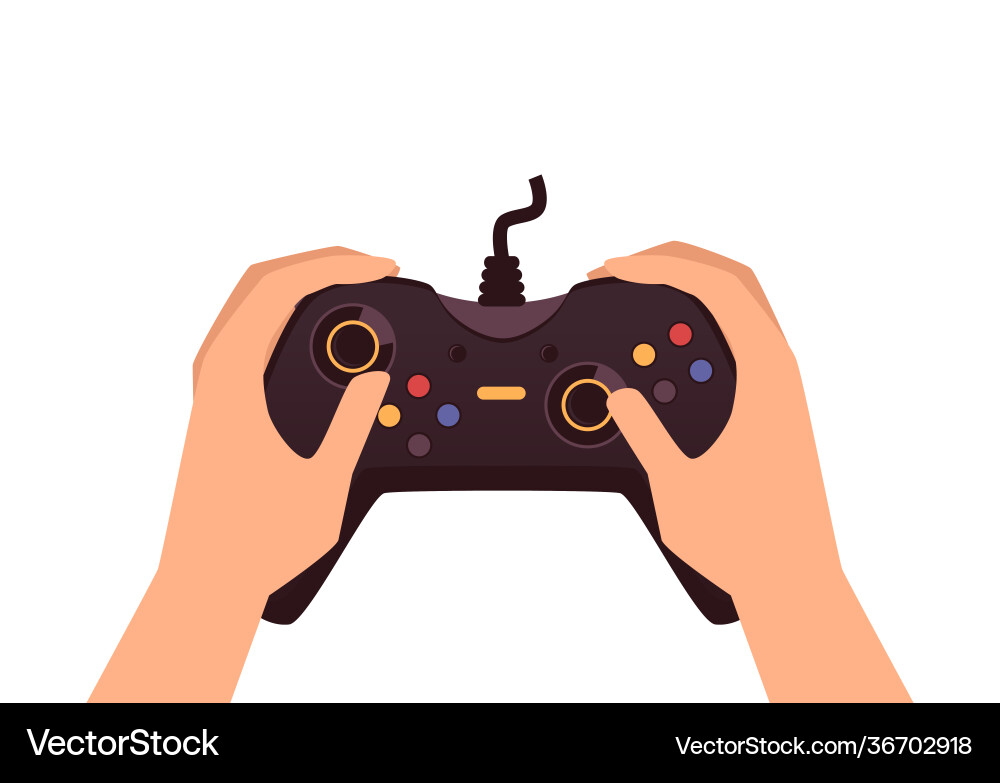 Hands holding game controller or gamepad flat vector image