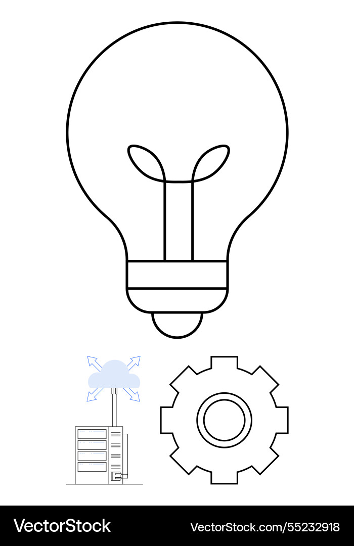Lightbulb with gear and server connected by arrows Vector Image