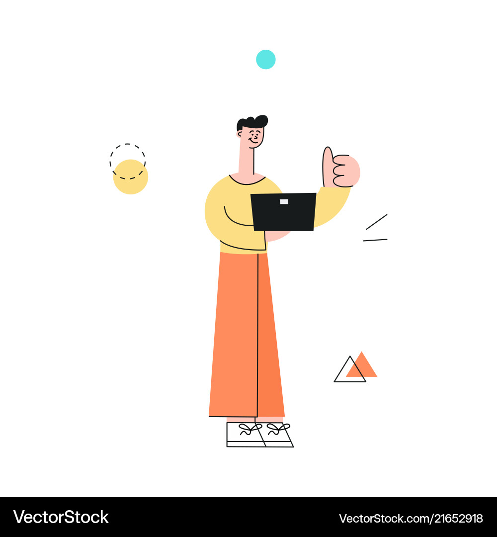Man with notebook showing thumbs up vector image