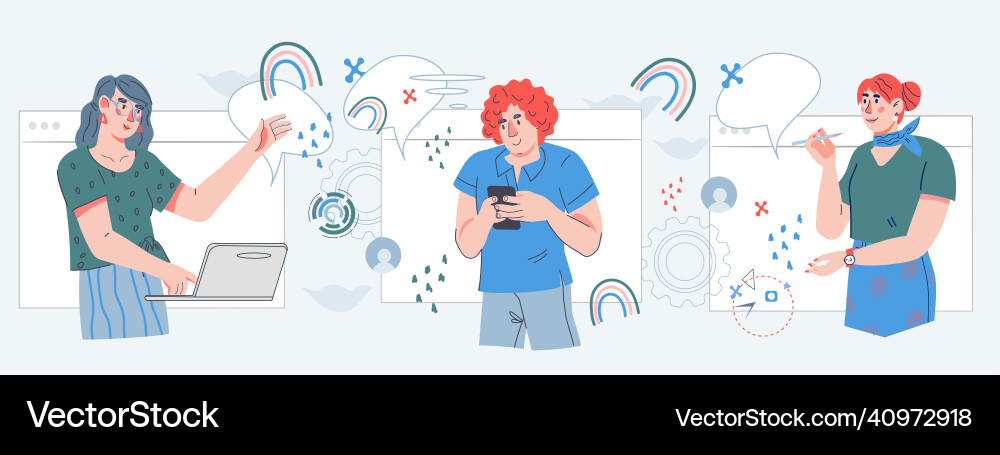People communicating in network and using mobile Vector Image