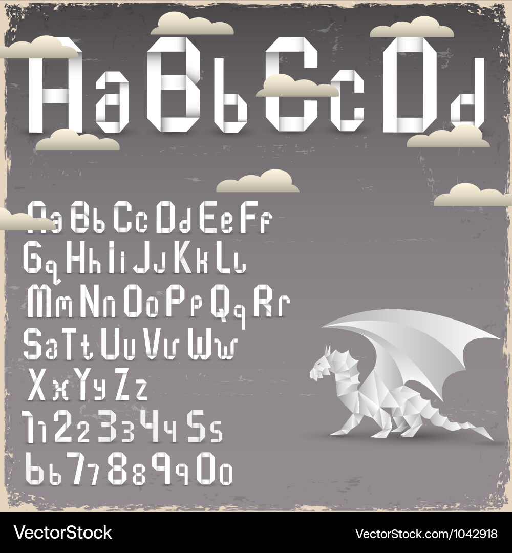 Retro Paper Origami Font with Numbers vector image