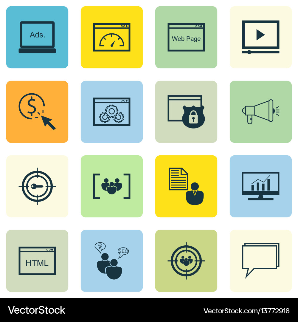Set of 16 seo icons includes coding Vector Image
