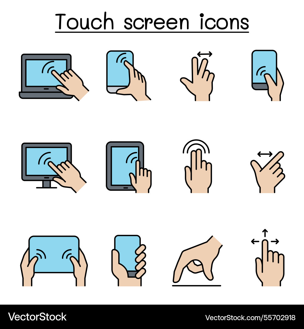 Touch screen icon set in colorline style Touch screen icon set in colorline style vector image