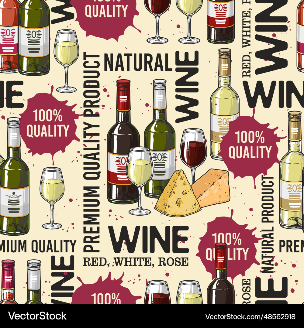 Wine card seamless pattern colorful Wine card seamless pattern colorful vector image