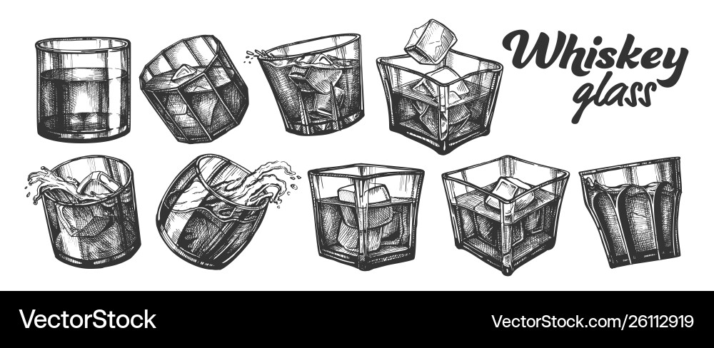 Collection classical irish whisky glass set Collection classical irish whisky glass set vector image