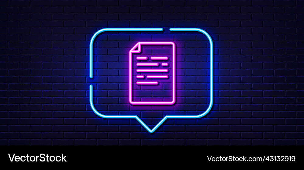 Document line icon doc file page sign neon light Document line icon doc file page sign neon light vector image