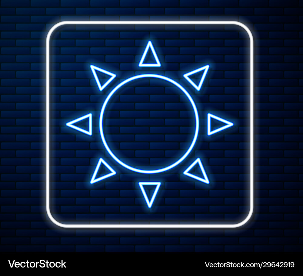Glowing neon line sun icon isolated on brick wall Glowing neon line sun icon isolated on brick wall vector image