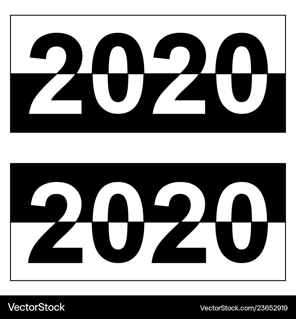 Happy new year 2020 monochrome black and white Happy new year 2020 monochrome black and white vector image