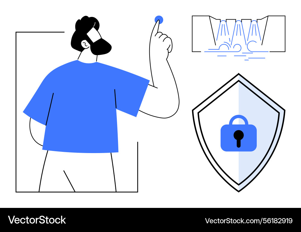 Man activating security system with smart button Man activating security system with smart button vector image