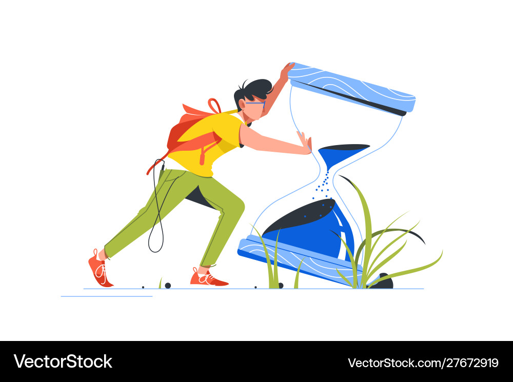 Man Pushing Hourglass - Speed Up Loading vector image