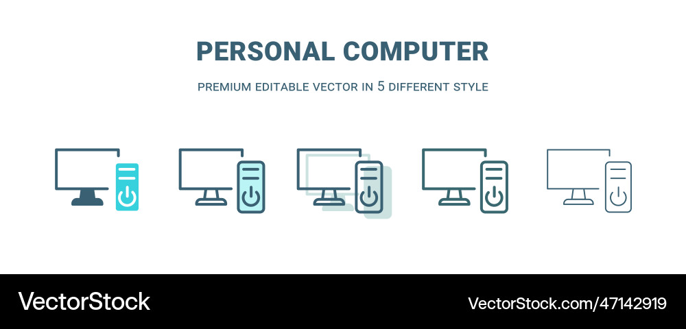 Personal computer icon in 5 different style Personal computer icon in 5 different style vector image