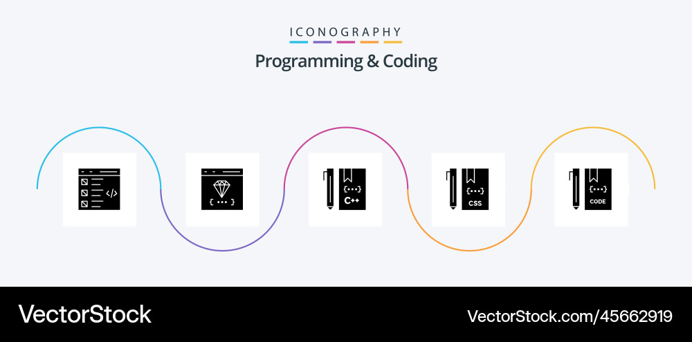 Programming and coding glyph 5 icon pack vector image